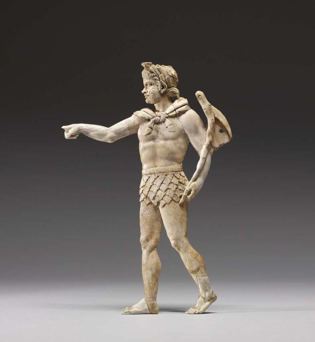 Illustration of a satyr dressed in traditional ancient Greek clothing, showcasing historical attire and culture.