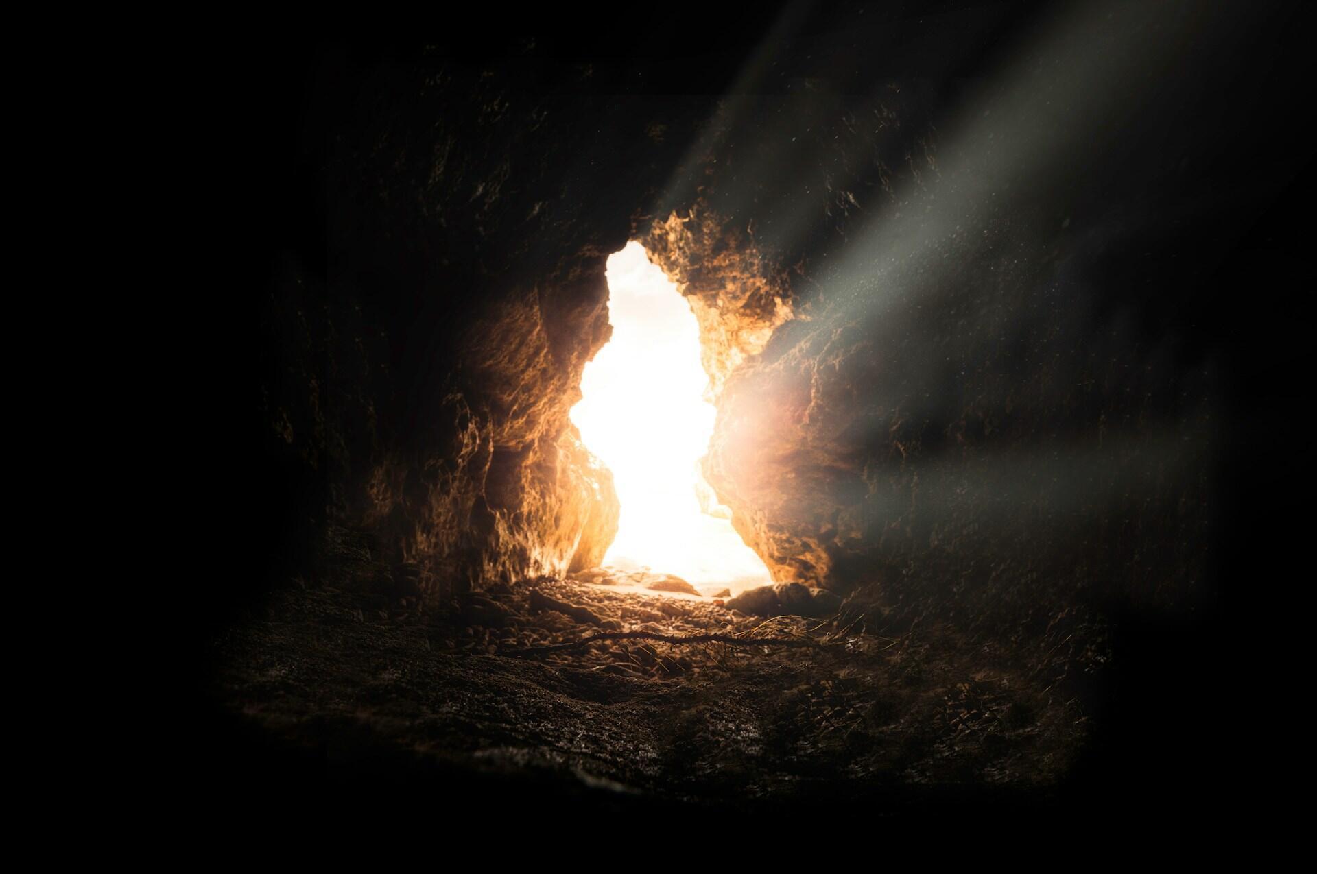 tomb with a ray of light shining through