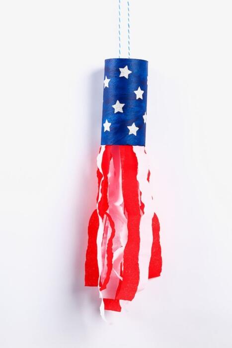 windsock in red, white and blue with white stars