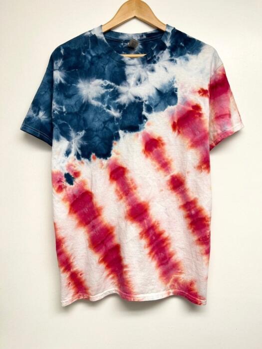 tie-dye shirt simulating an american flag
